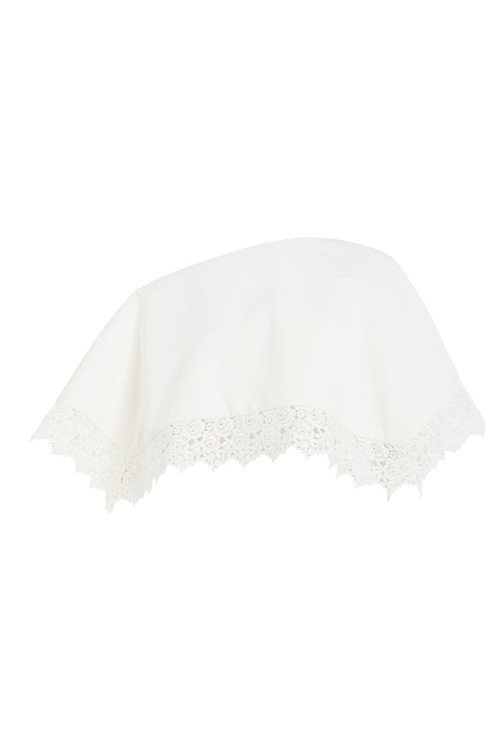 Lace Trimmed Big Collar Top Off White