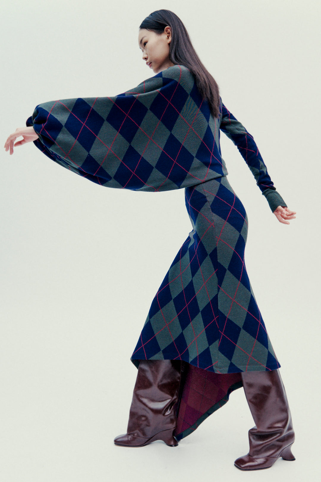 Argyle Knitted Dress Navy Green