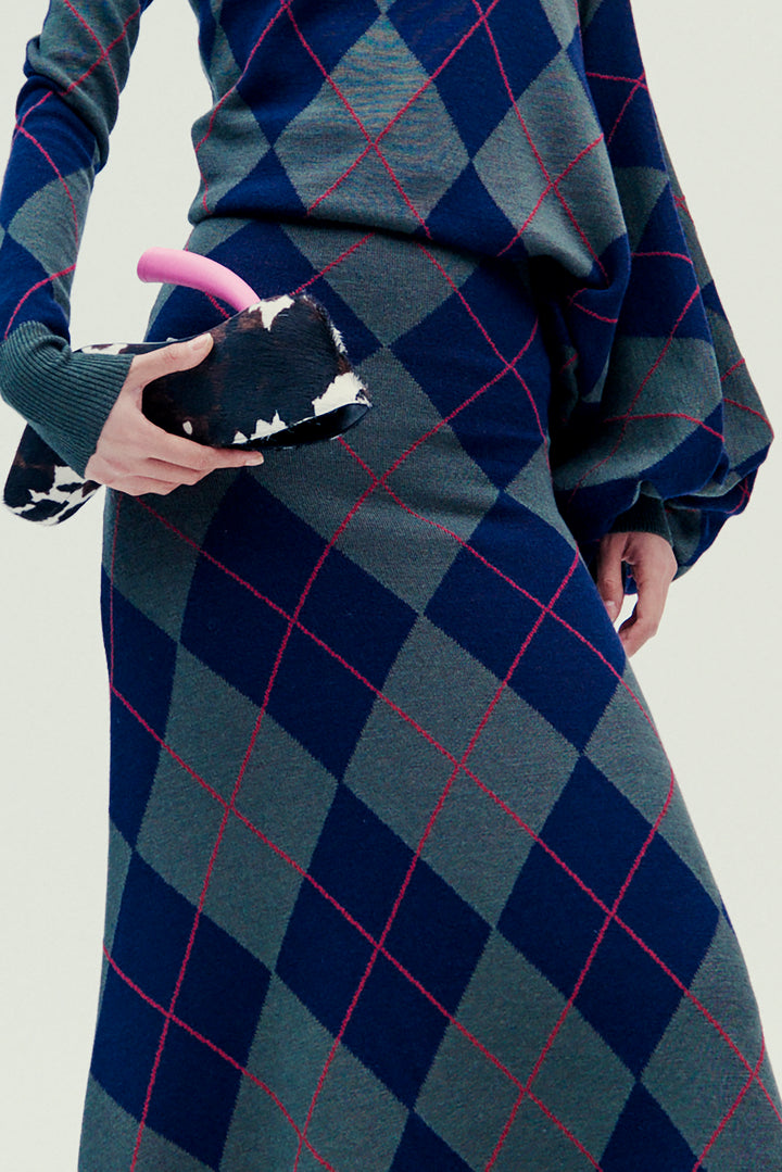 Argyle Knitted Dress Navy Green