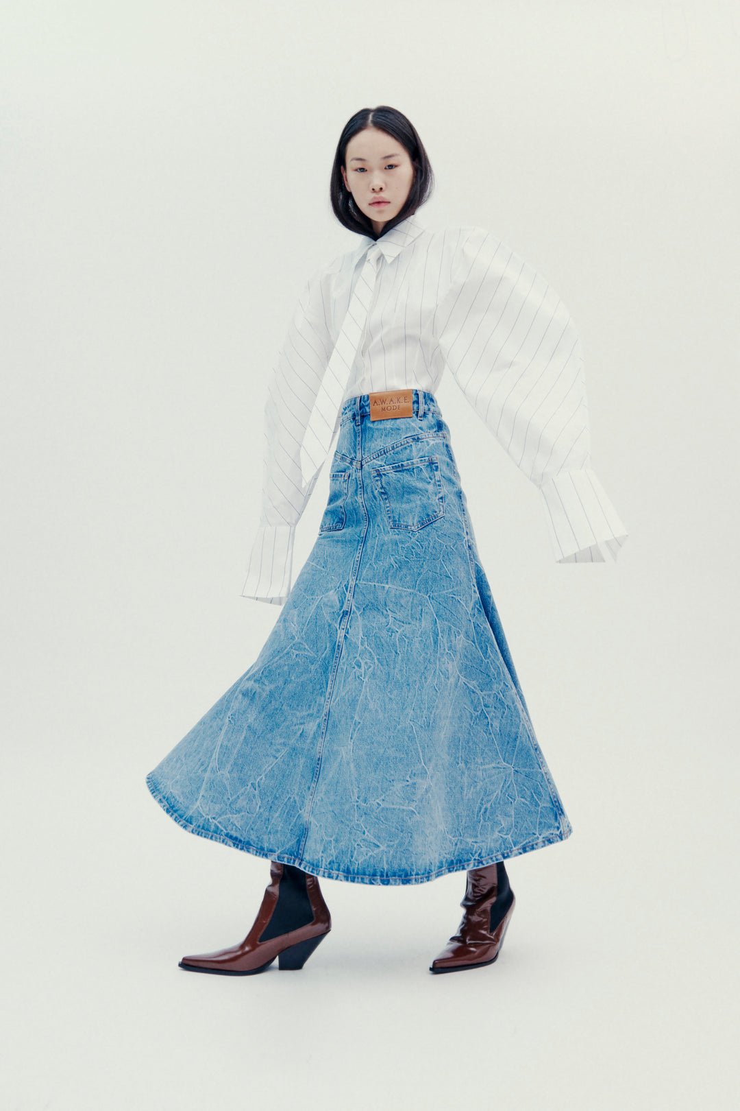 Acid Wash Denim Skirt Indigo Acid Wash