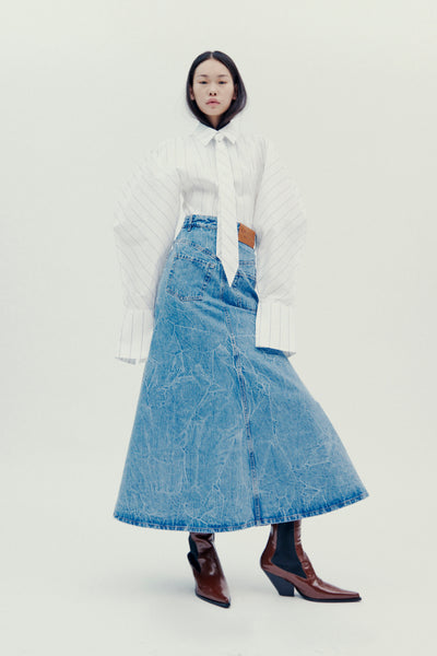 awake mode denim dress A.W.A.K.E. MODE Upcycled Denim Dress with Back Gathering