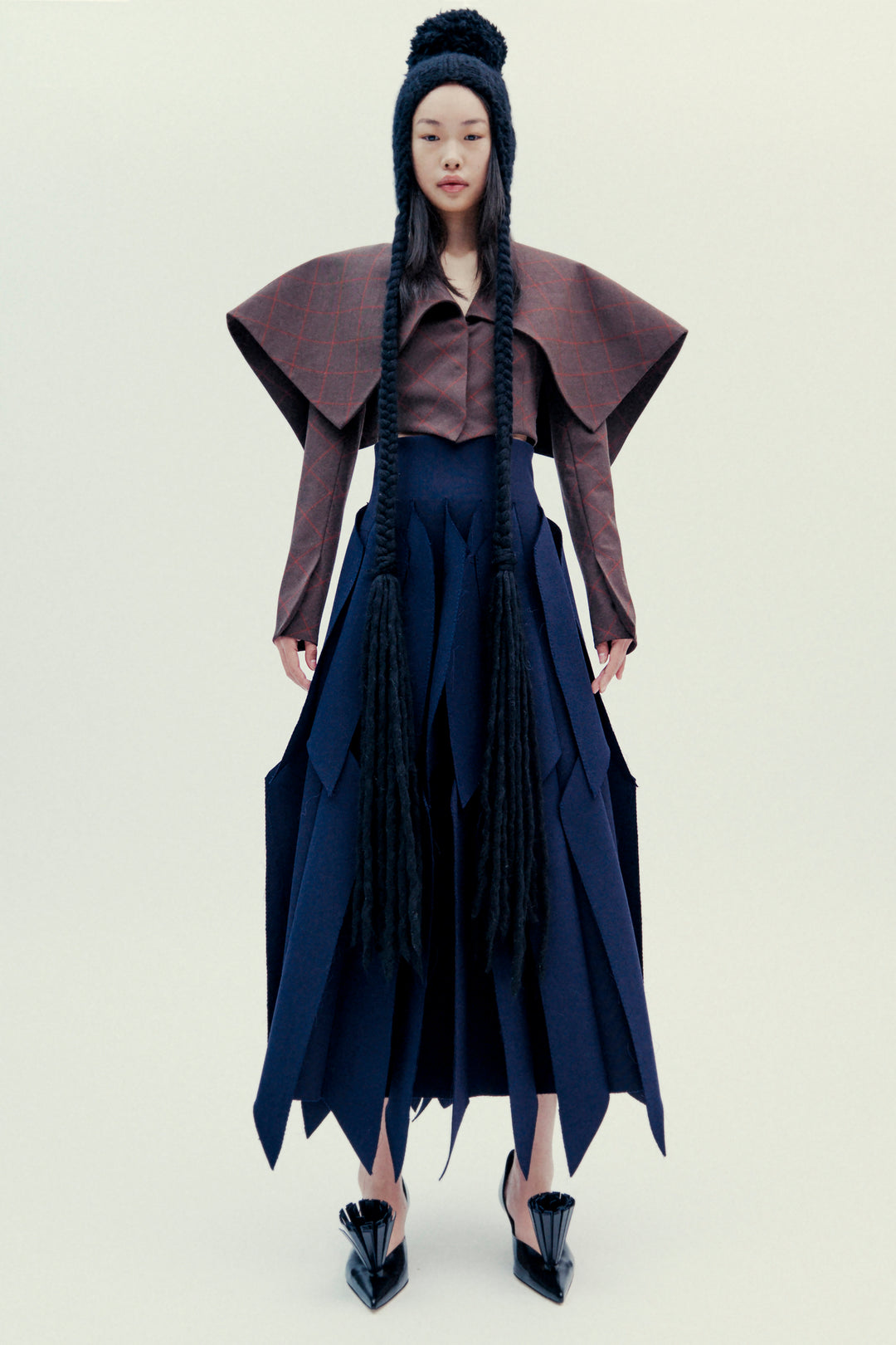 Cropped Jacket With Collar Brown Check