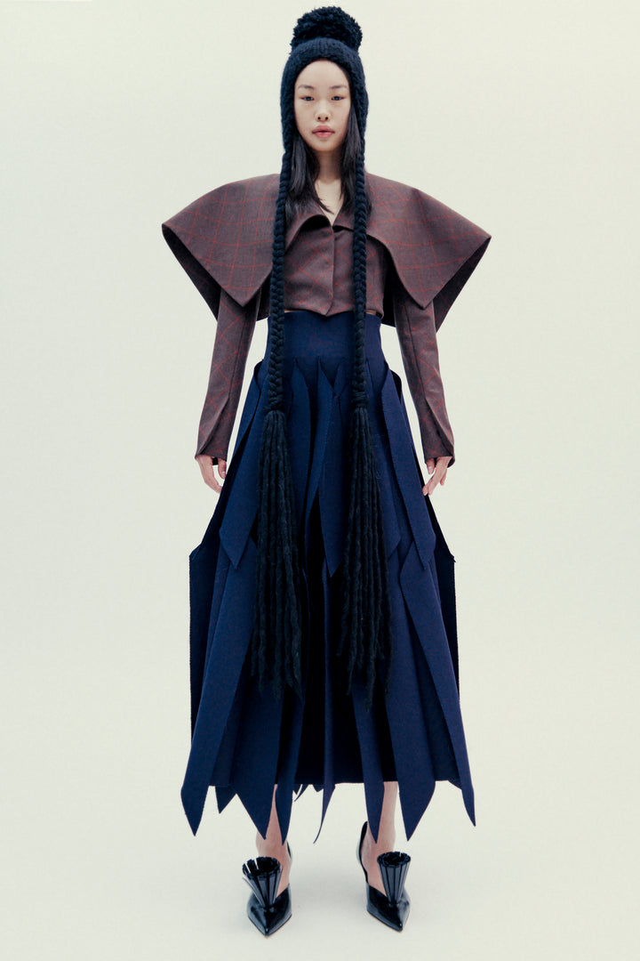 Cropped Jacket With Collar Brown Check