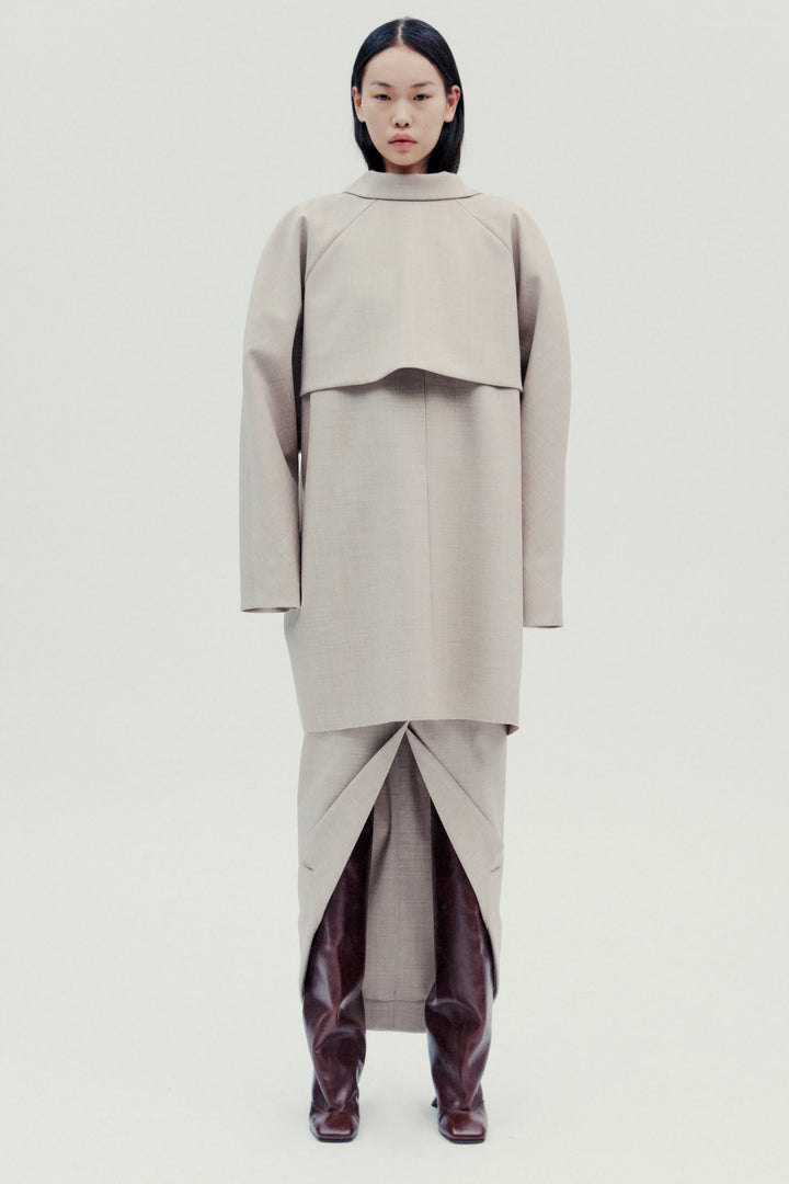 Tailored Skirt With Jacket Collar At Hem Beige Melange