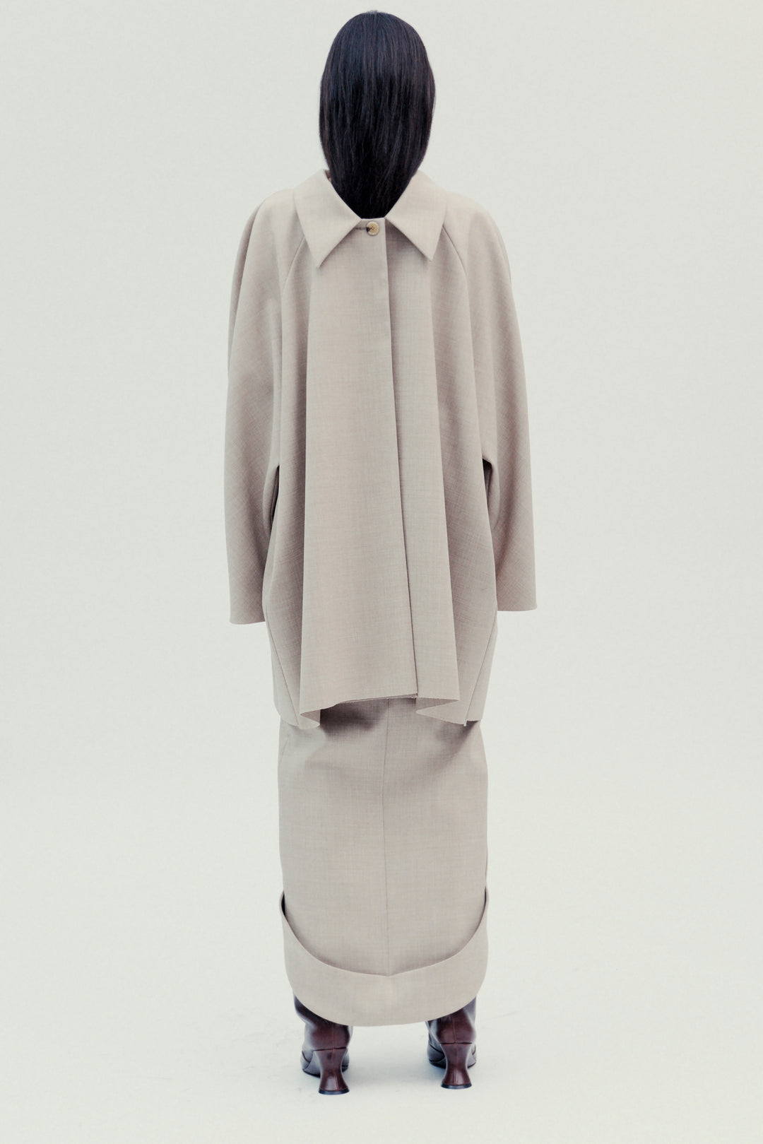 Tailored Skirt With Jacket Collar At Hem Beige Melange