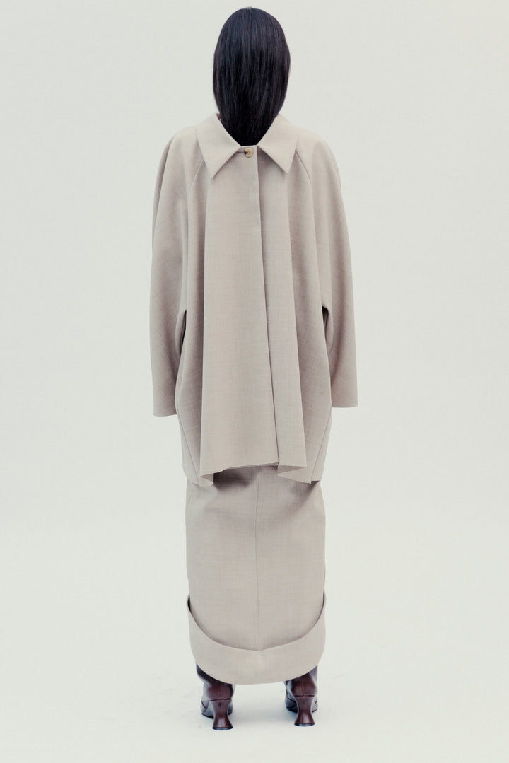 Tailored Skirt With Jacket Collar At Hem Beige Melange