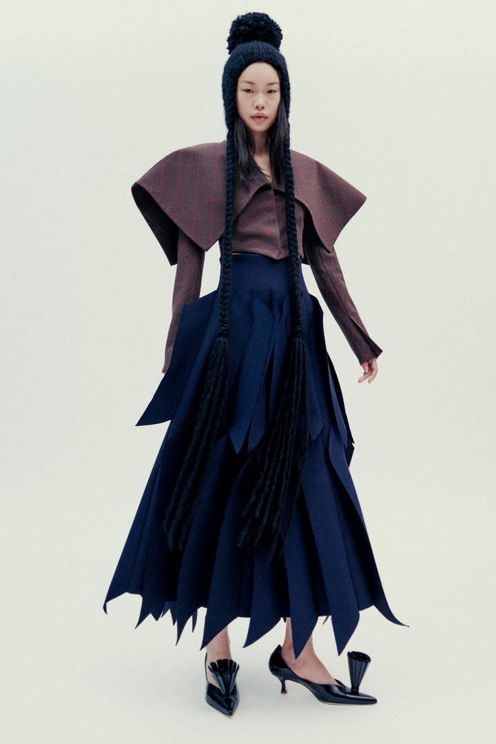 Cropped Jacket With Collar Brown Check