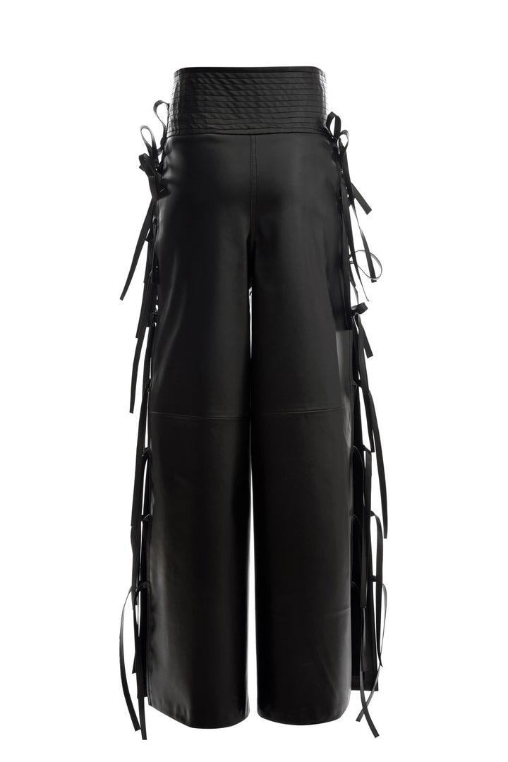 Wide Leg Pants With Side Ties Black | Luxury Womenswear