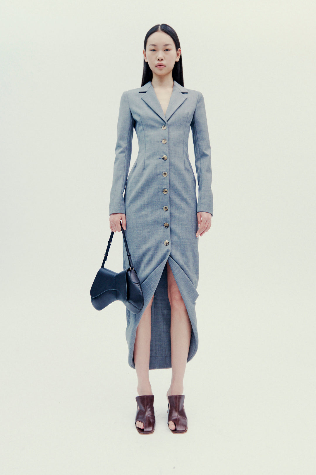 Tailored Skirt With Jacket Collar At Hem Grey Melange