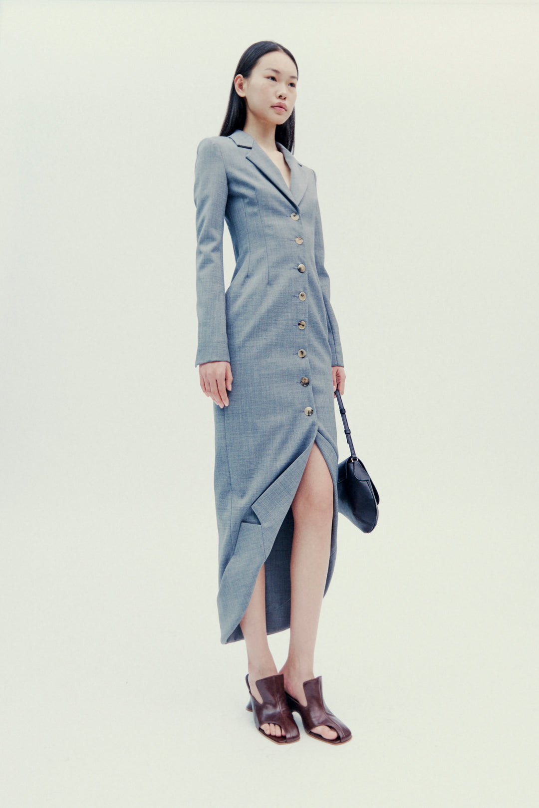 Tailored Skirt With Jacket Collar At Hem Grey Melange