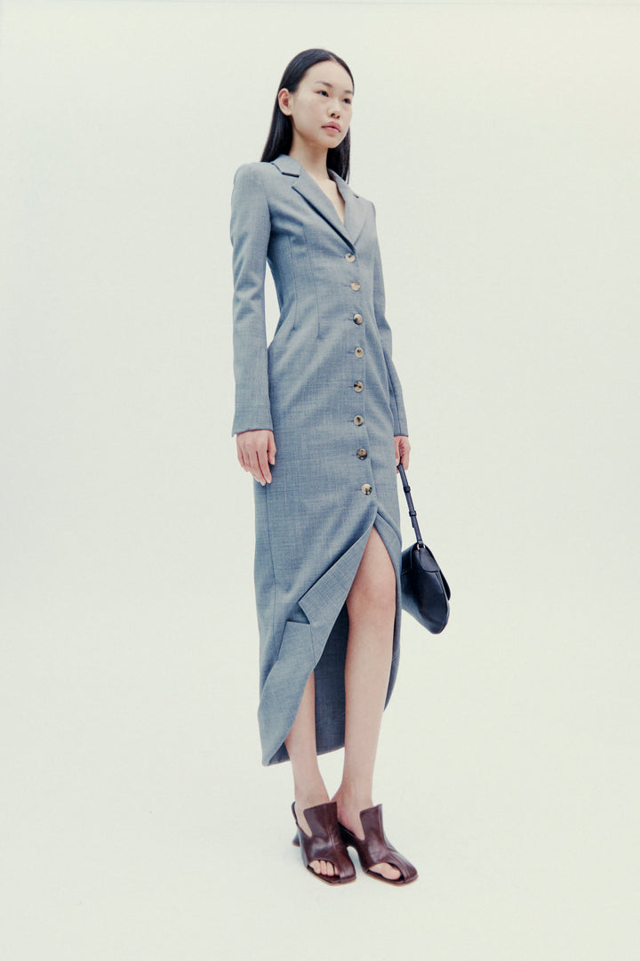 Tailored Skirt With Jacket Collar At Hem Grey Melange