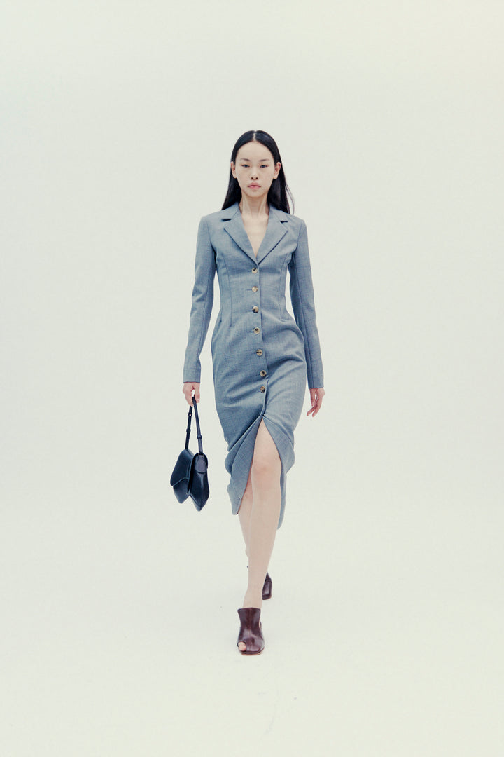 Tailored Skirt With Jacket Collar At Hem Grey Melange
