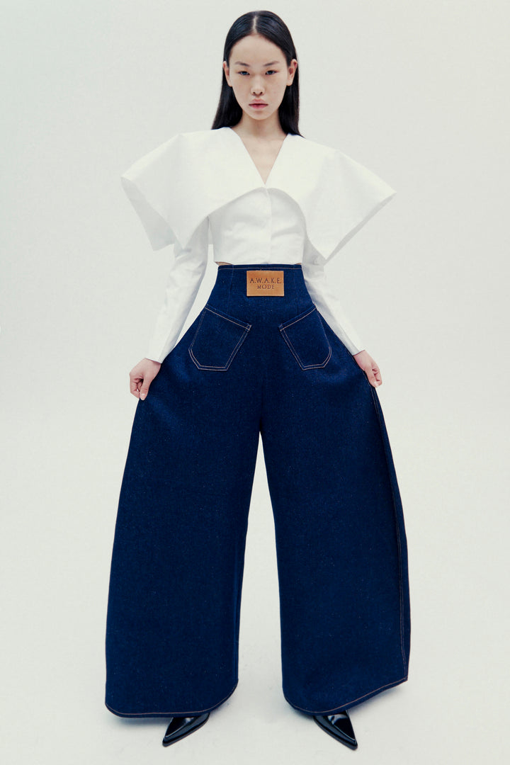 Rounded Back To Front Jeans Indigo Rinse Wash