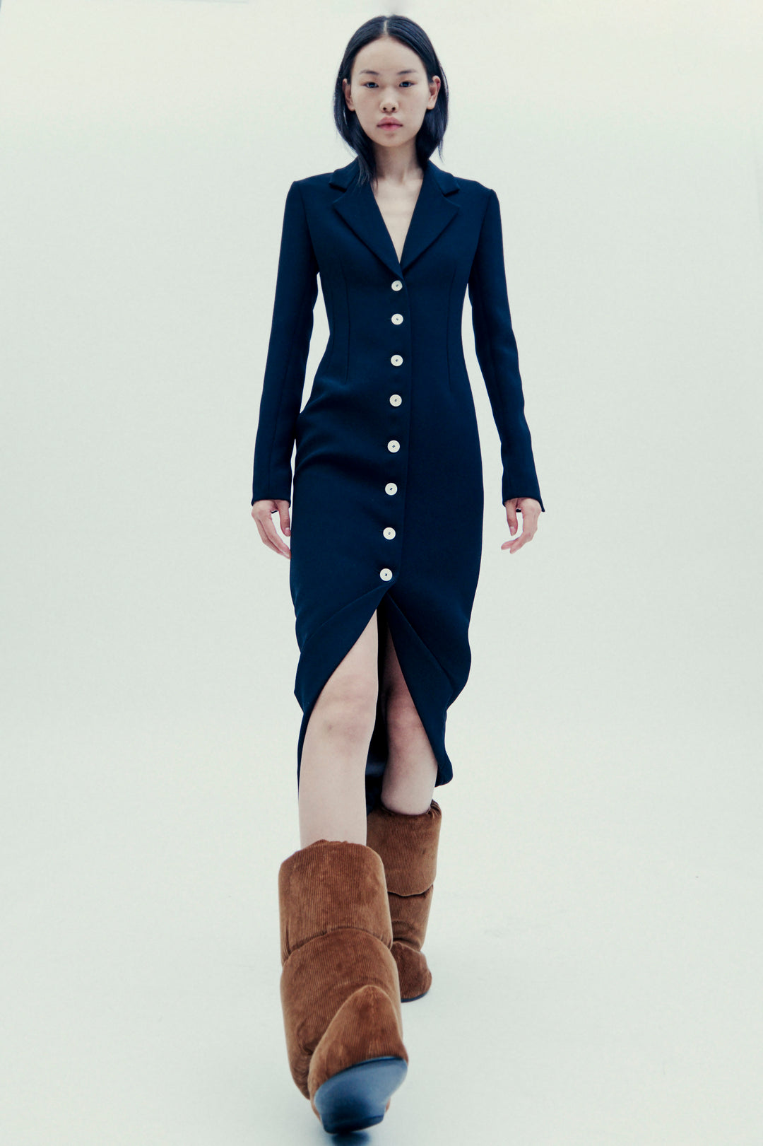 Tailored Shirt Dress With Jacket Collar At Hem Black