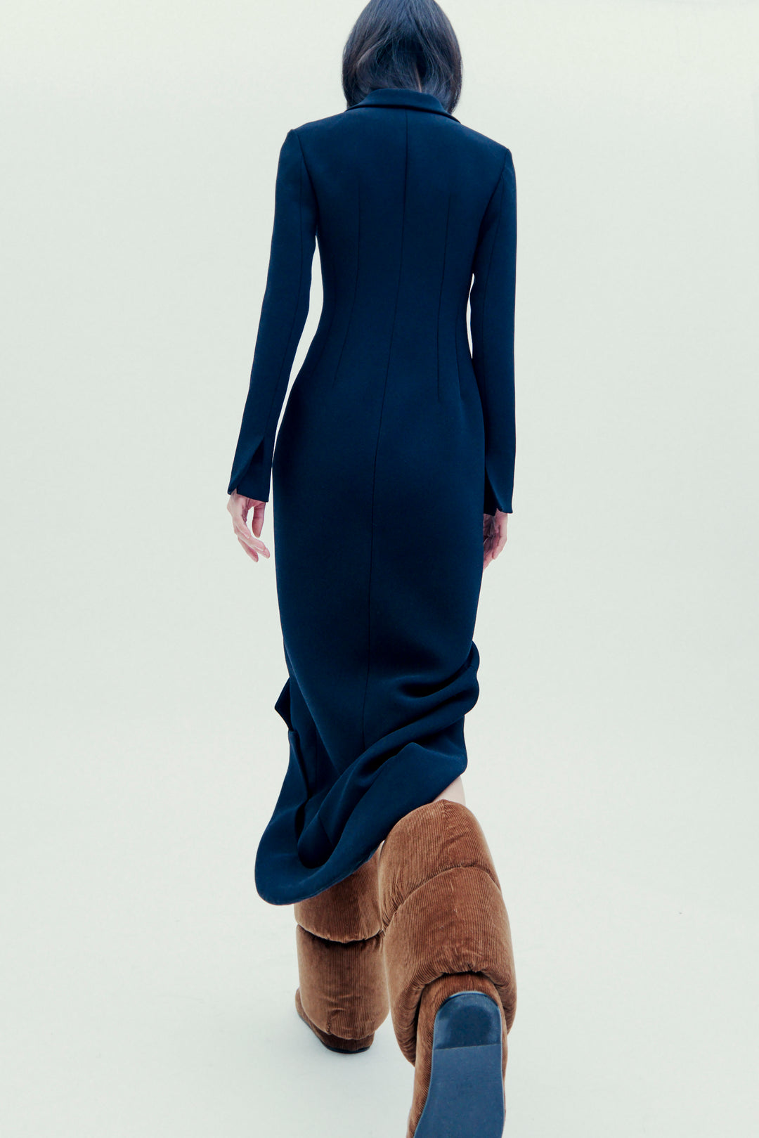 Tailored Shirt Dress With Jacket Collar At Hem Black