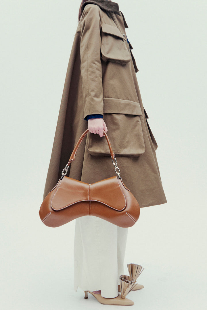 Long Flared Trench With Pockets Khaki Brown