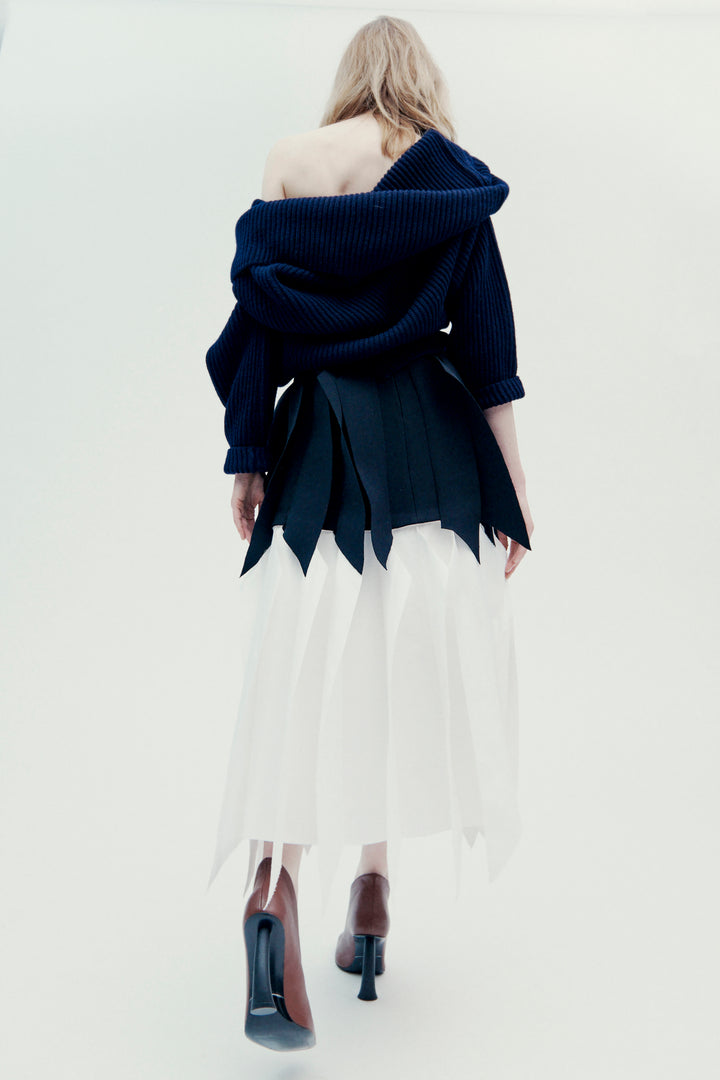 Off Shoulder Ribbed Sweater Navy