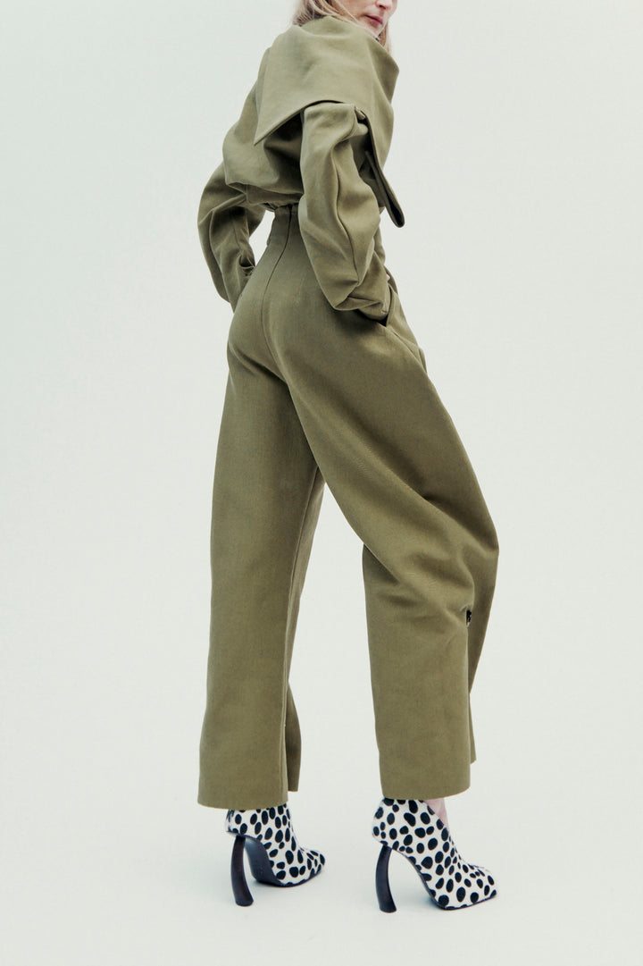 High Rise Rounded Pant Khaki Green
