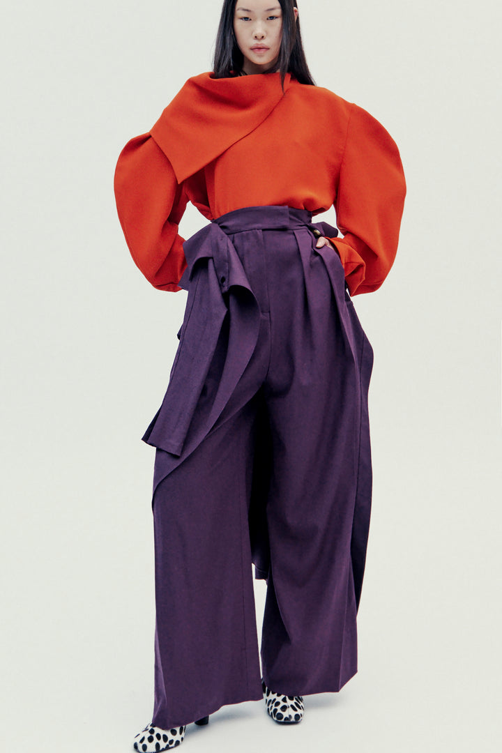 Draped Collar Top Terracotta