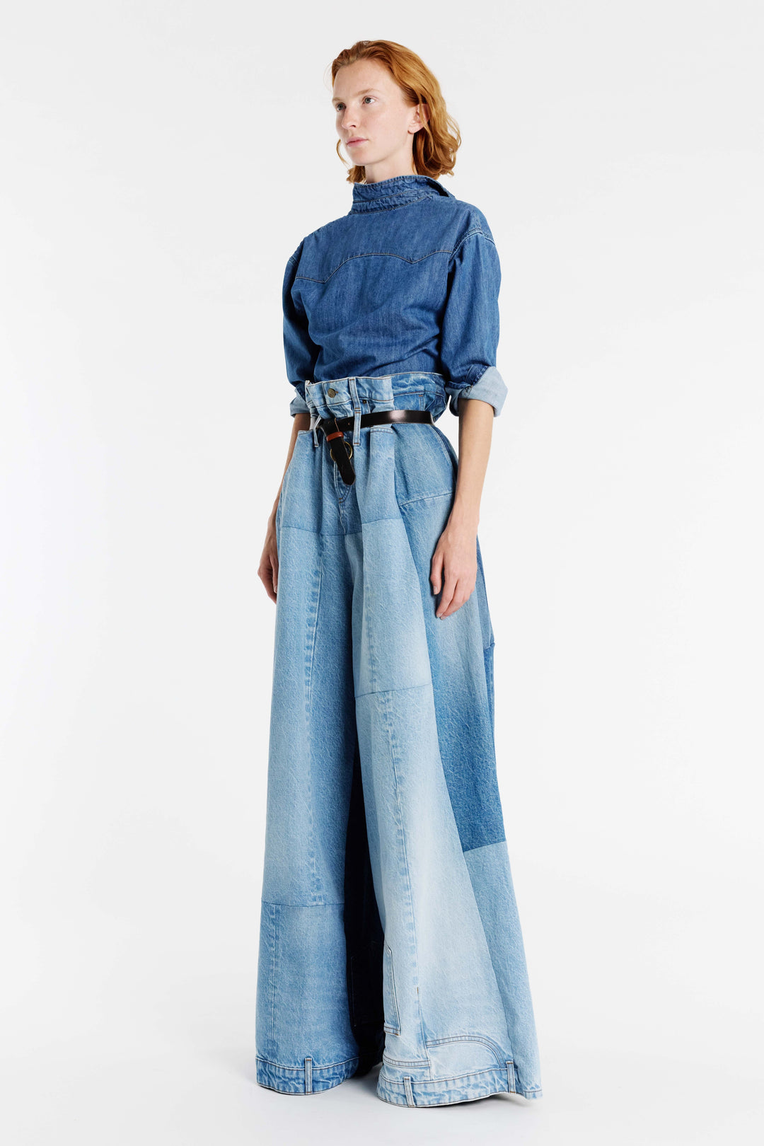 Wide Leg Denim Pants Mid Blue