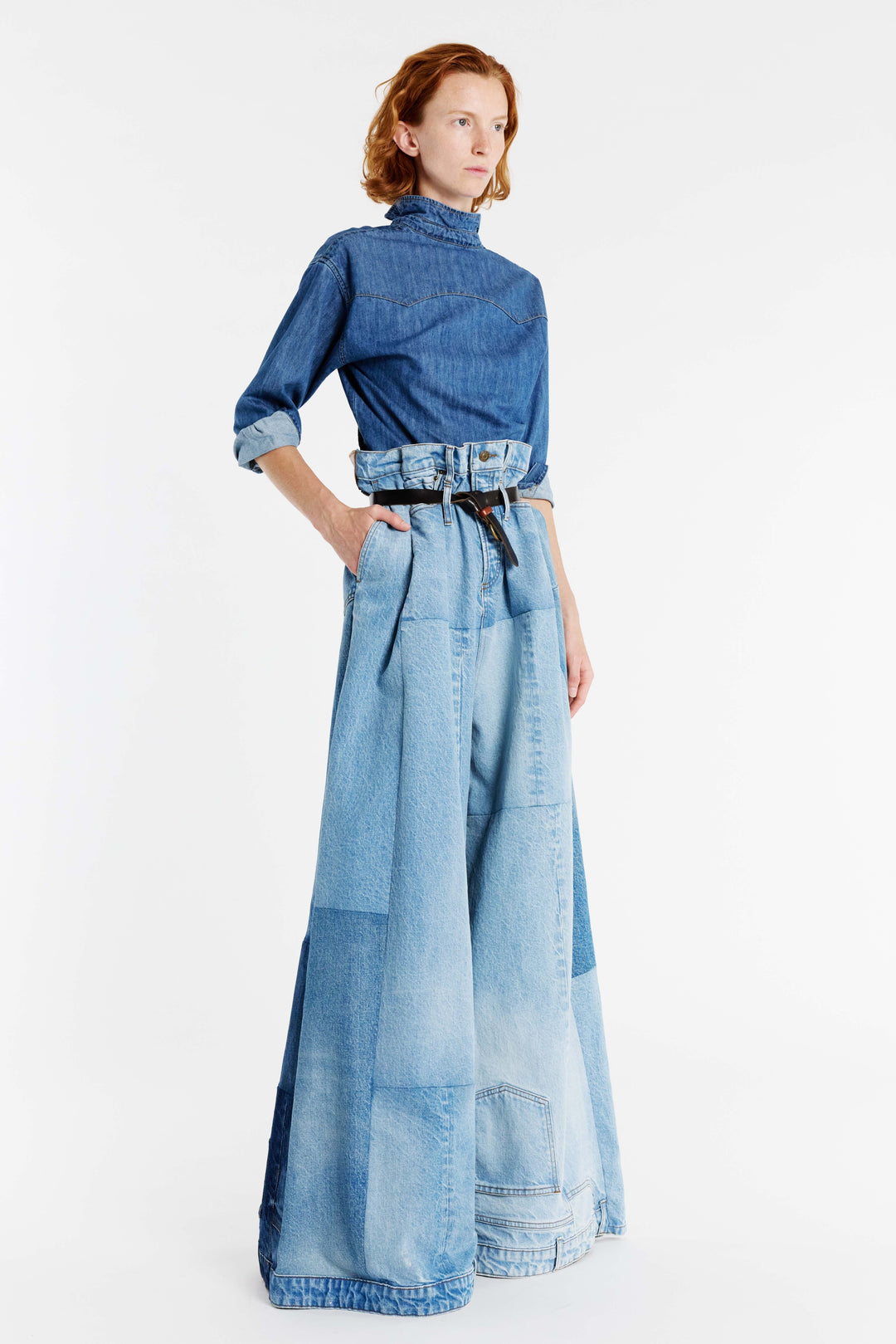 Wide Leg Denim Pants Mid Blue