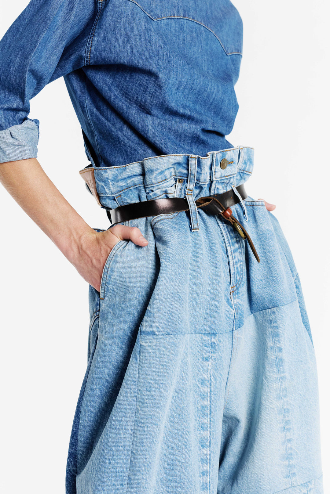 Wide Leg Denim Pants Mid Blue