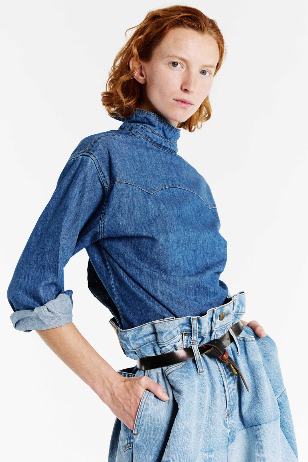 Wide Leg Denim Pants Mid Blue