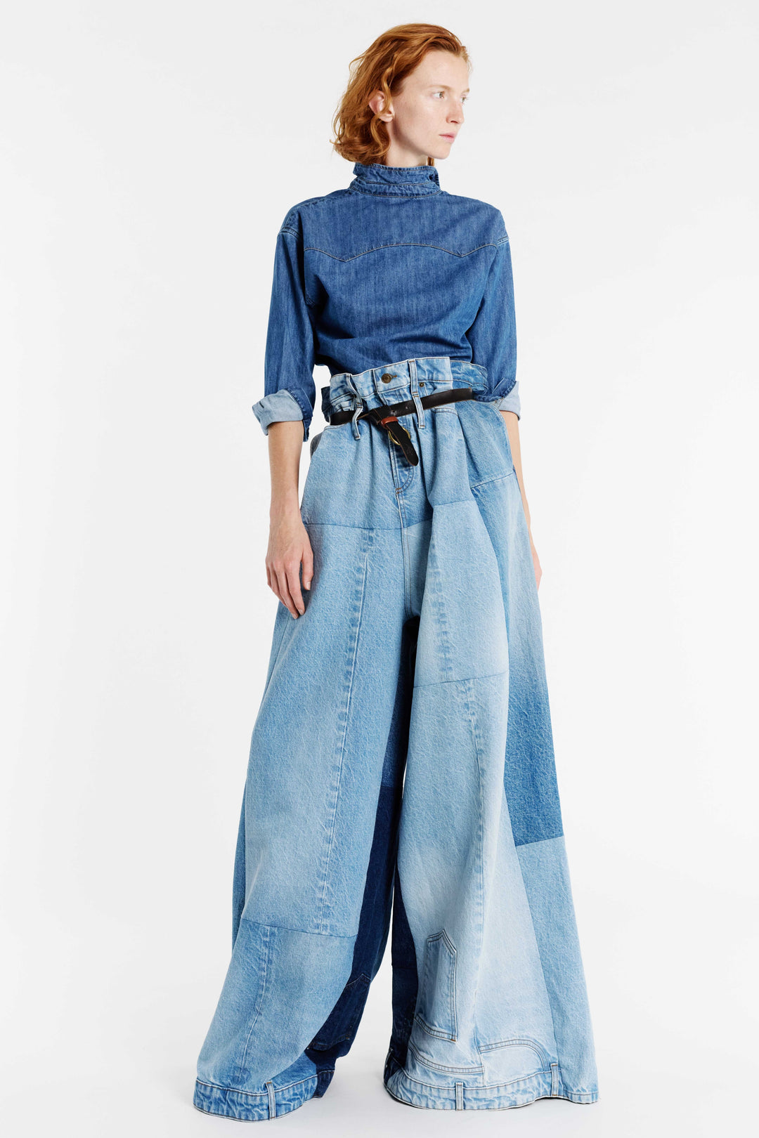 Wide Leg Denim Pants Mid Blue