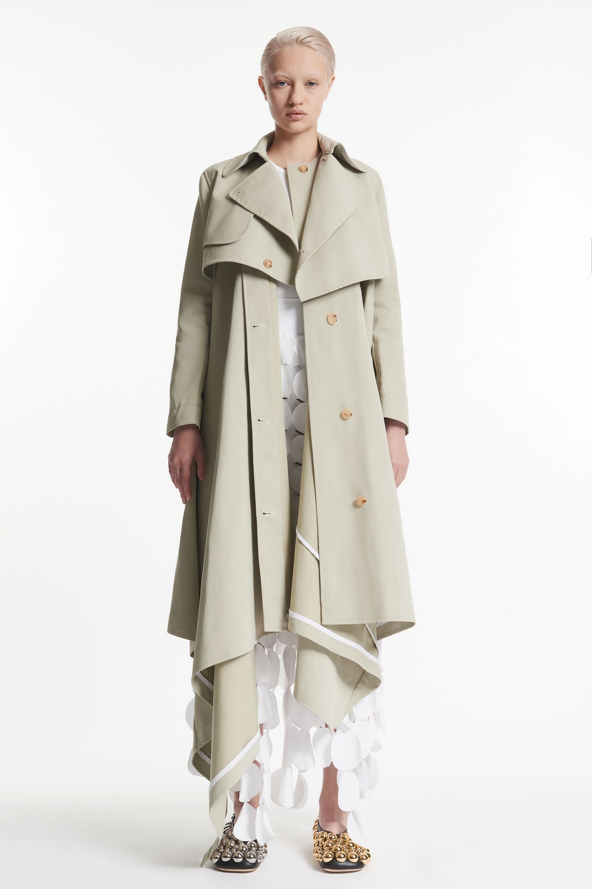 Double Breasted Coat With Asymmetric Cut Light Khaki | Luxury