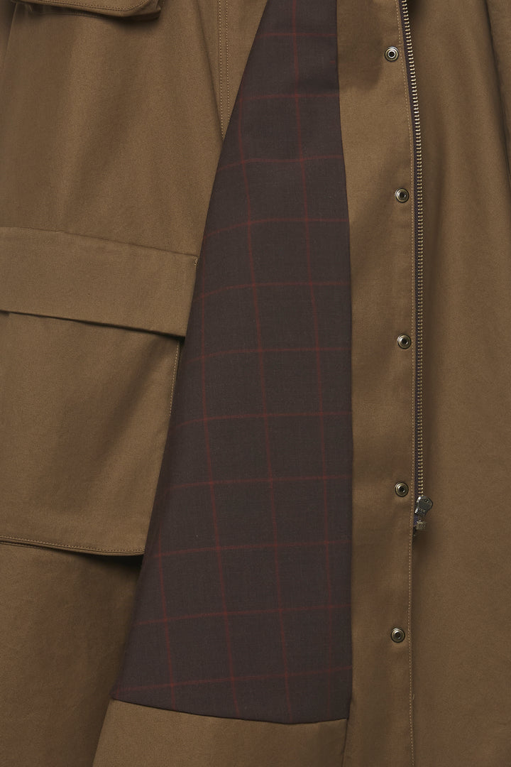 Long Flared Trench With Pockets Khaki Brown
