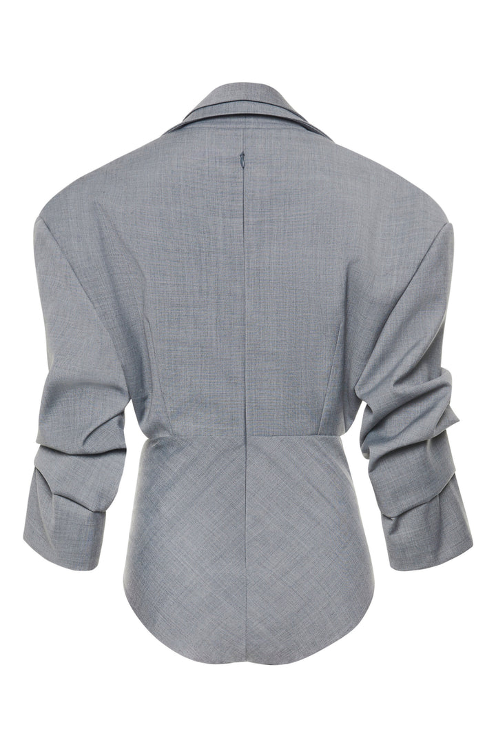 Tailored Bodysuit With Shirt Collar Insert Grey Melange