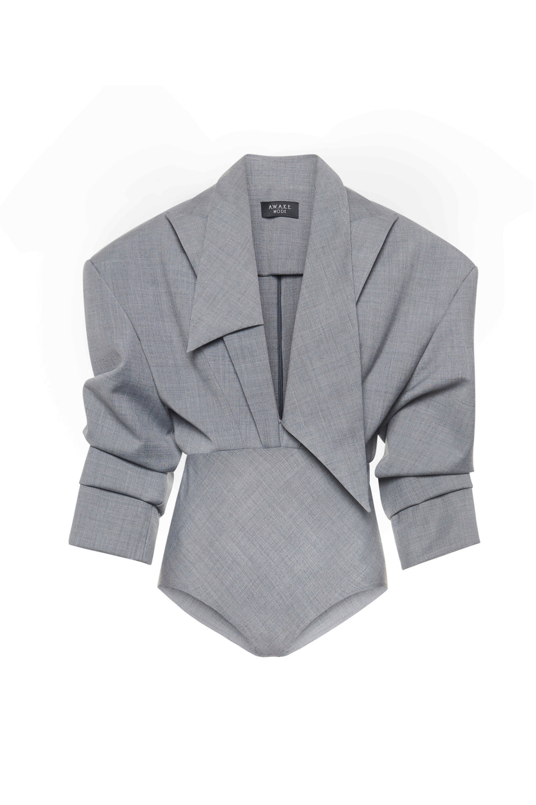 Tailored Bodysuit With Shirt Collar Insert Grey Melange