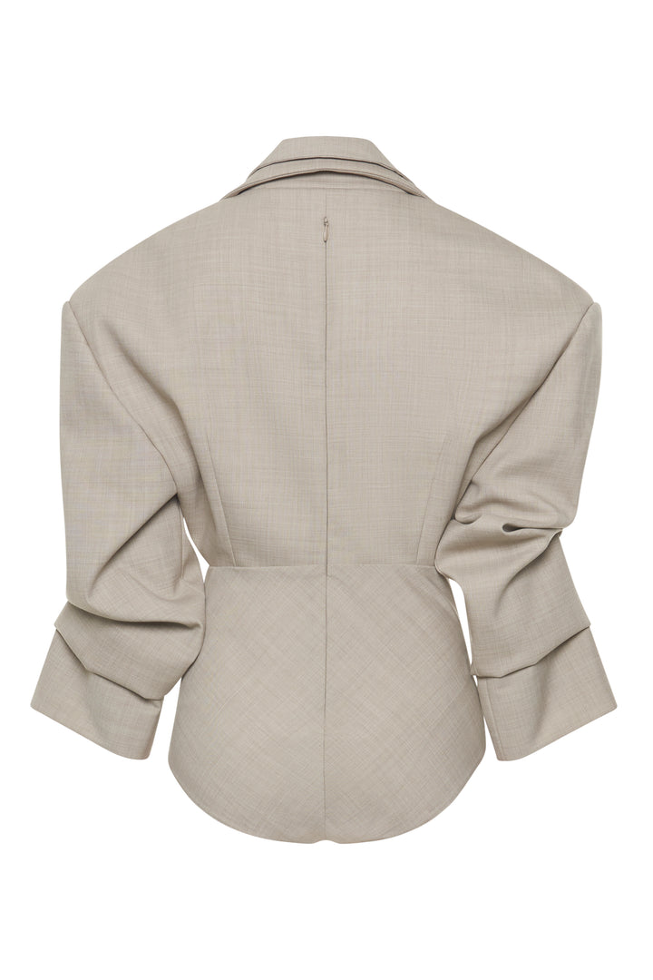 Tailored Bodysuit With Shirt Collar Insert Beige Melange