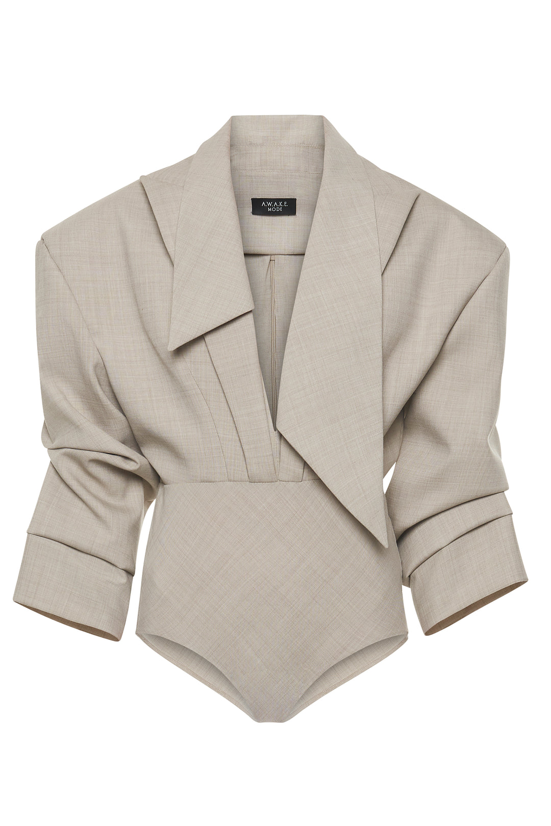 Tailored Bodysuit With Shirt Collar Insert Beige Melange