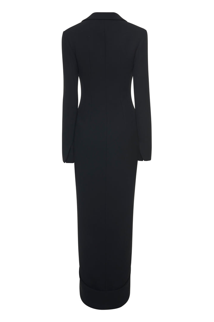 Tailored Shirt Dress With Jacket Collar At Hem Black