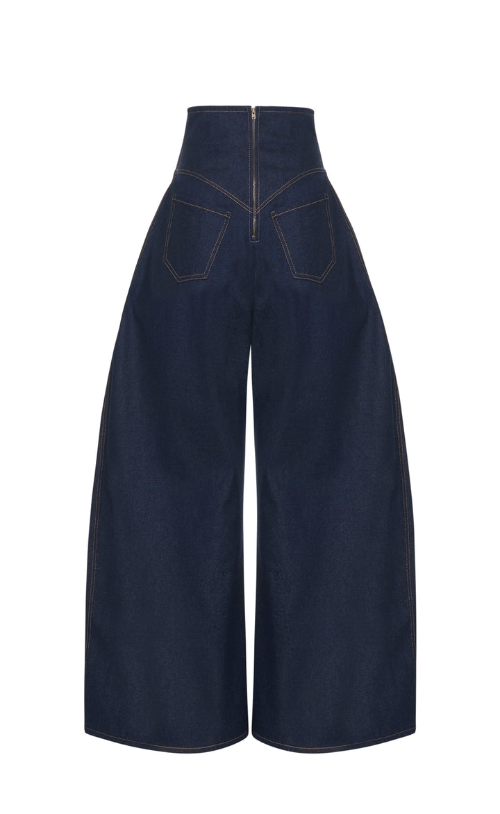 Rounded Back To Front Jeans Indigo Rinse Wash