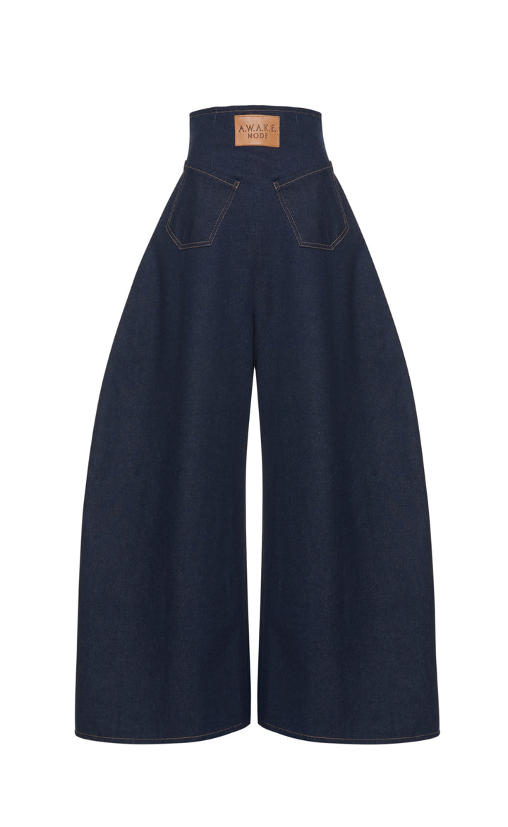 Rounded Back To Front Jeans Indigo Rinse Wash