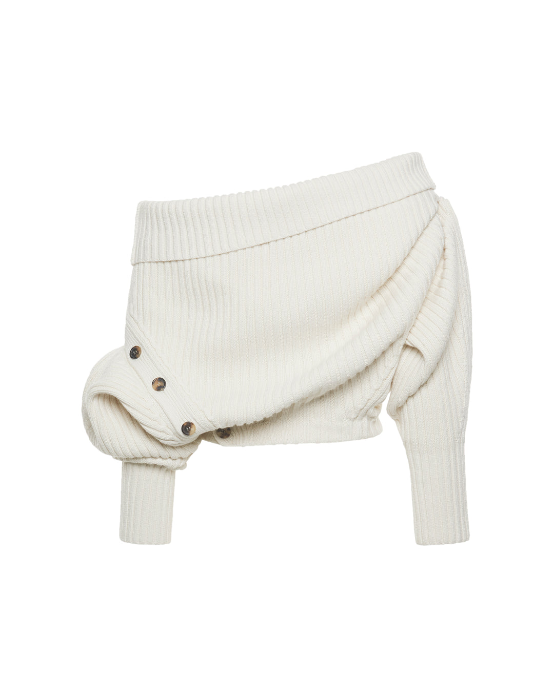 Heavy Rib Sweater With Buttons Ivory