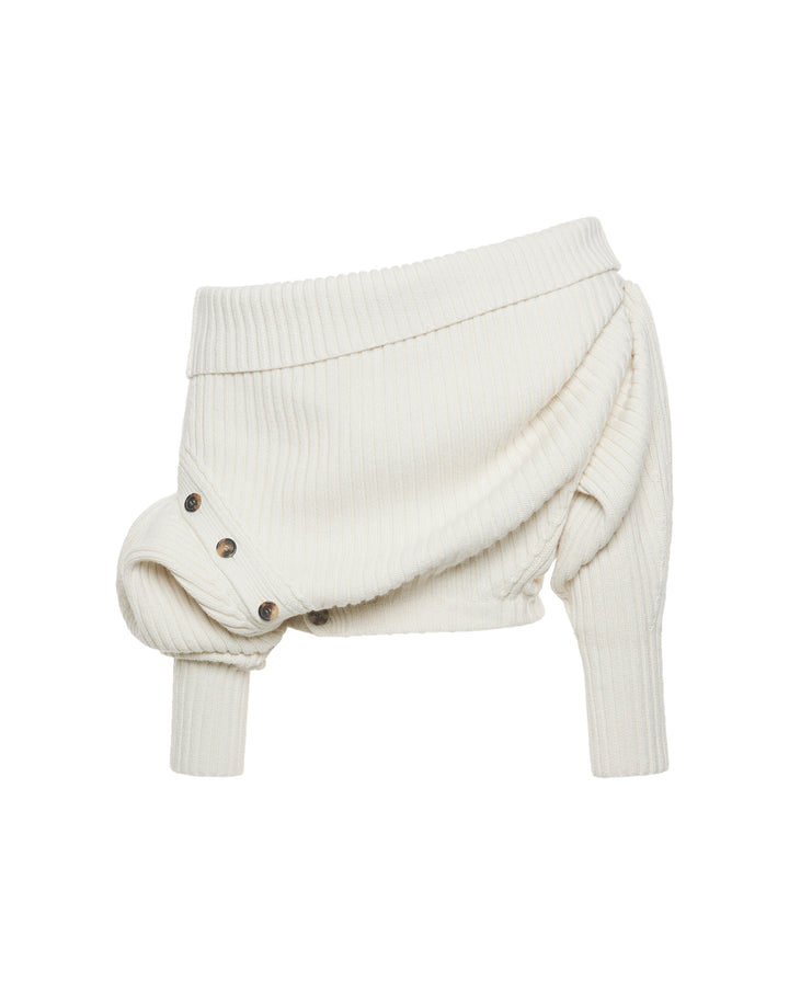 Heavy Rib Sweater With Buttons Ivory