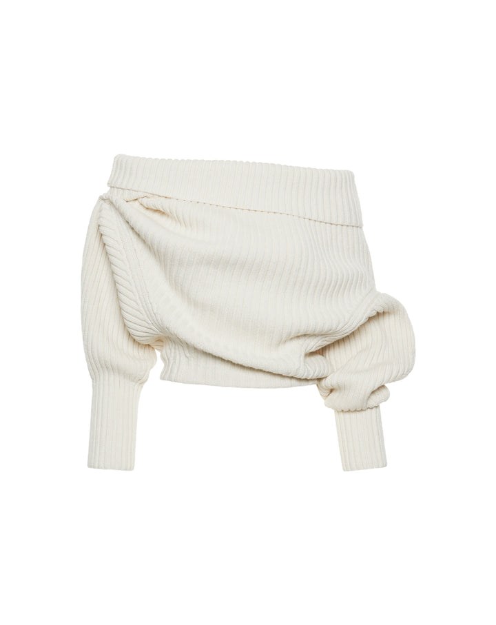 Heavy Rib Sweater With Buttons Ivory