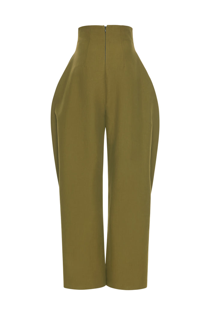 High Rise Rounded Pant Khaki Green