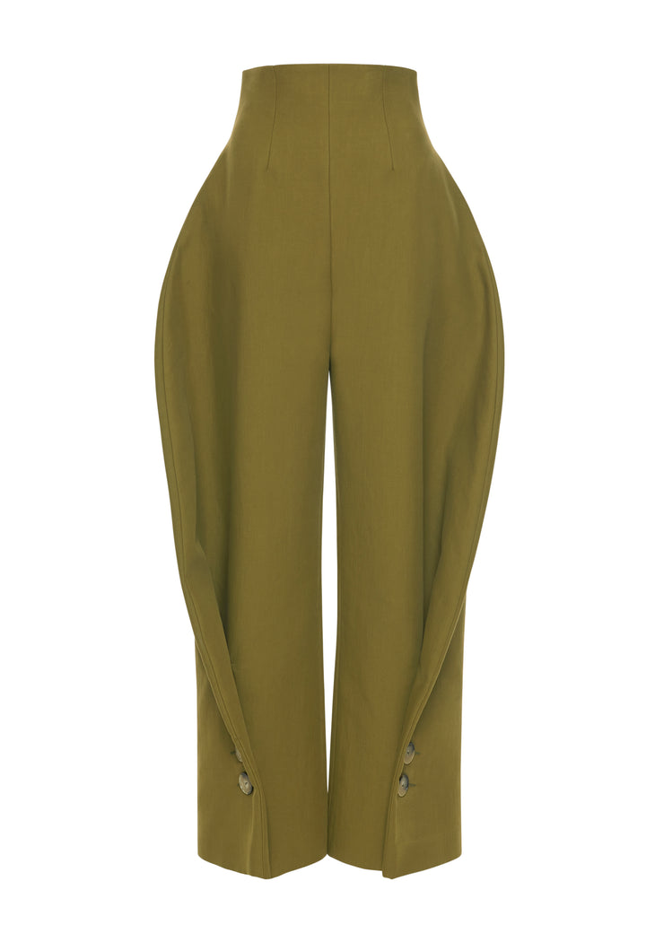 High Rise Rounded Pant Khaki Green