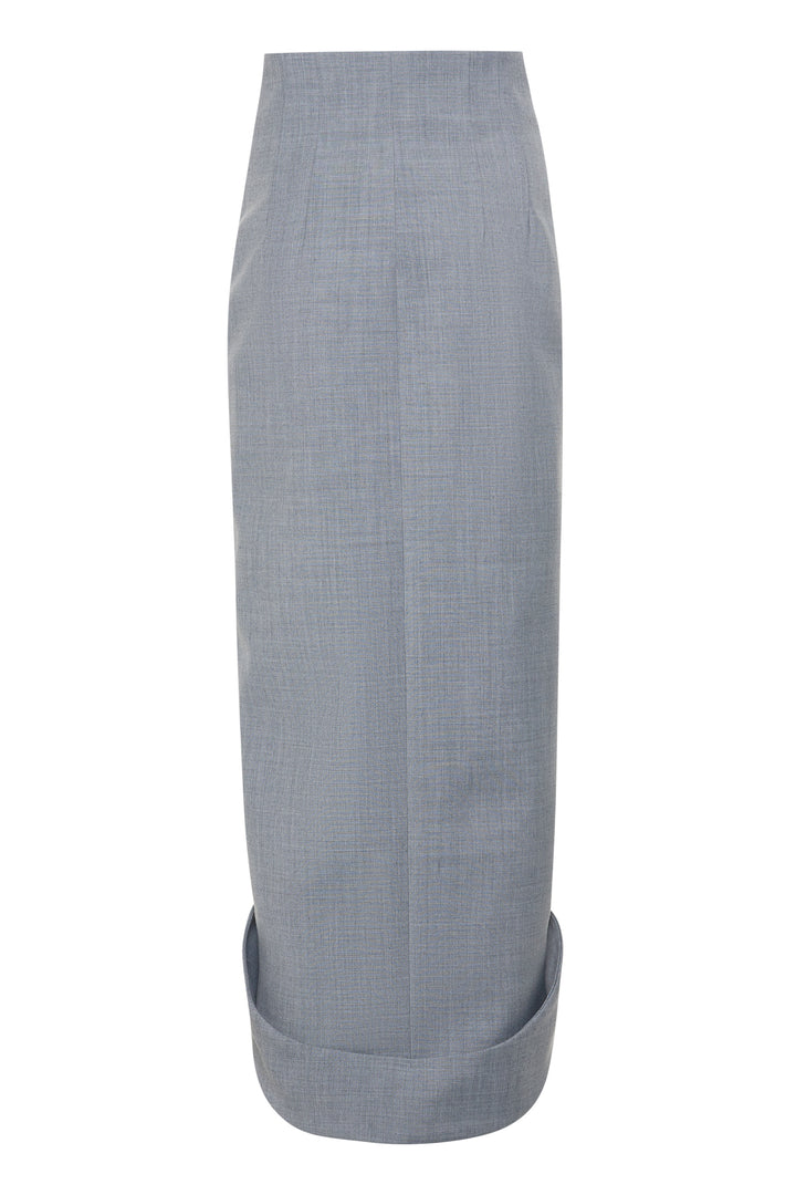 Tailored Skirt With Jacket Collar At Hem Grey Melange
