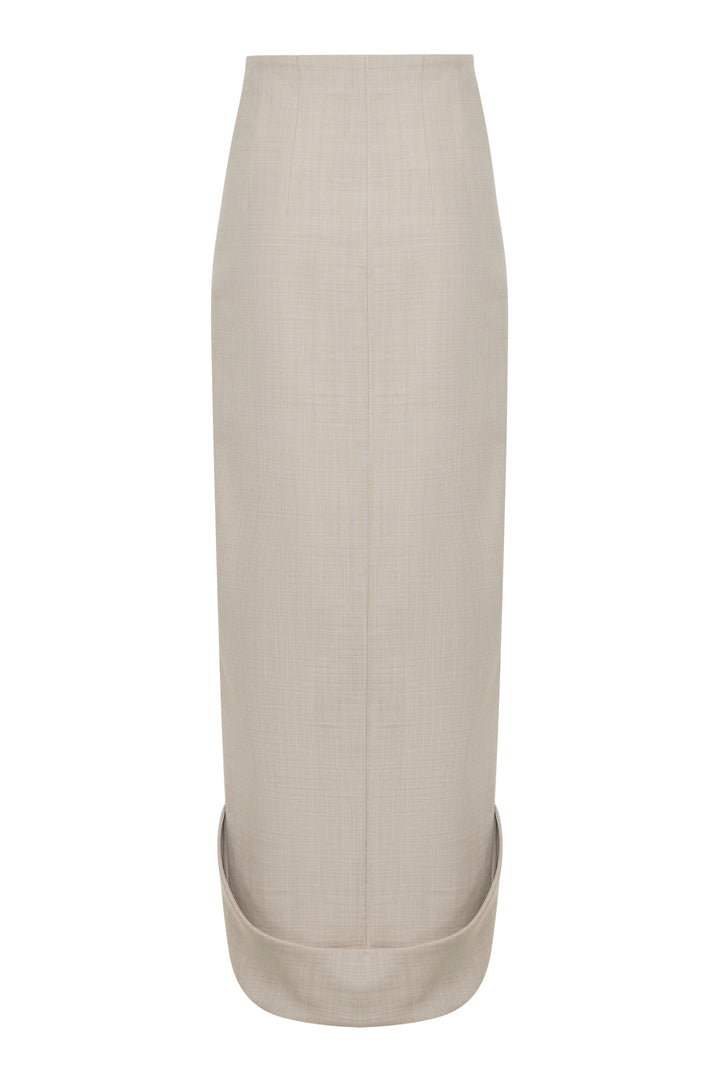 Tailored Skirt With Jacket Collar At Hem Beige Melange