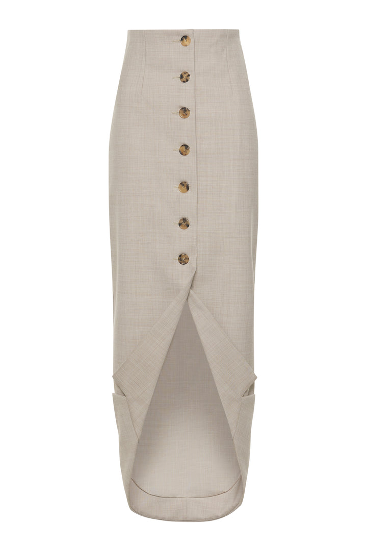 Tailored Skirt With Jacket Collar At Hem Beige Melange