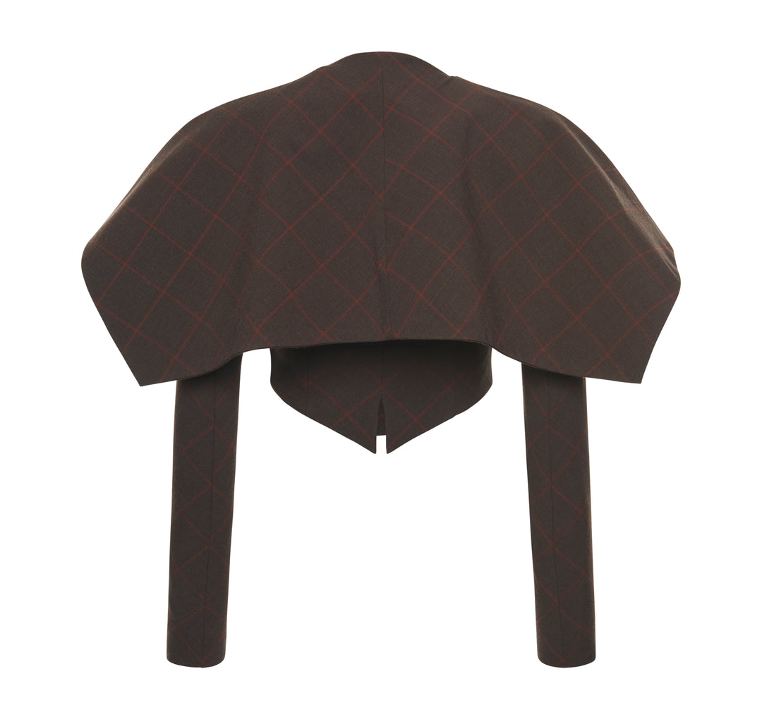 Cropped Jacket With Collar Brown Check