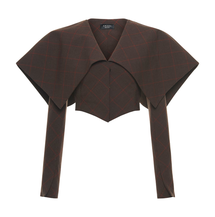 Cropped Jacket With Collar Brown Check