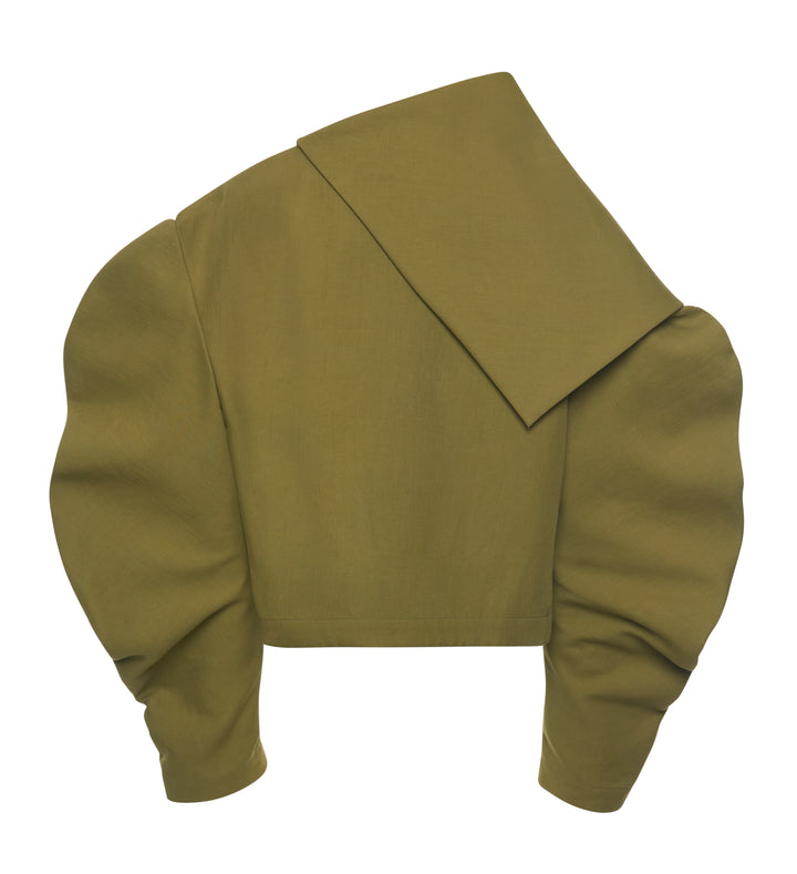 Draped Collar Top Khaki Green