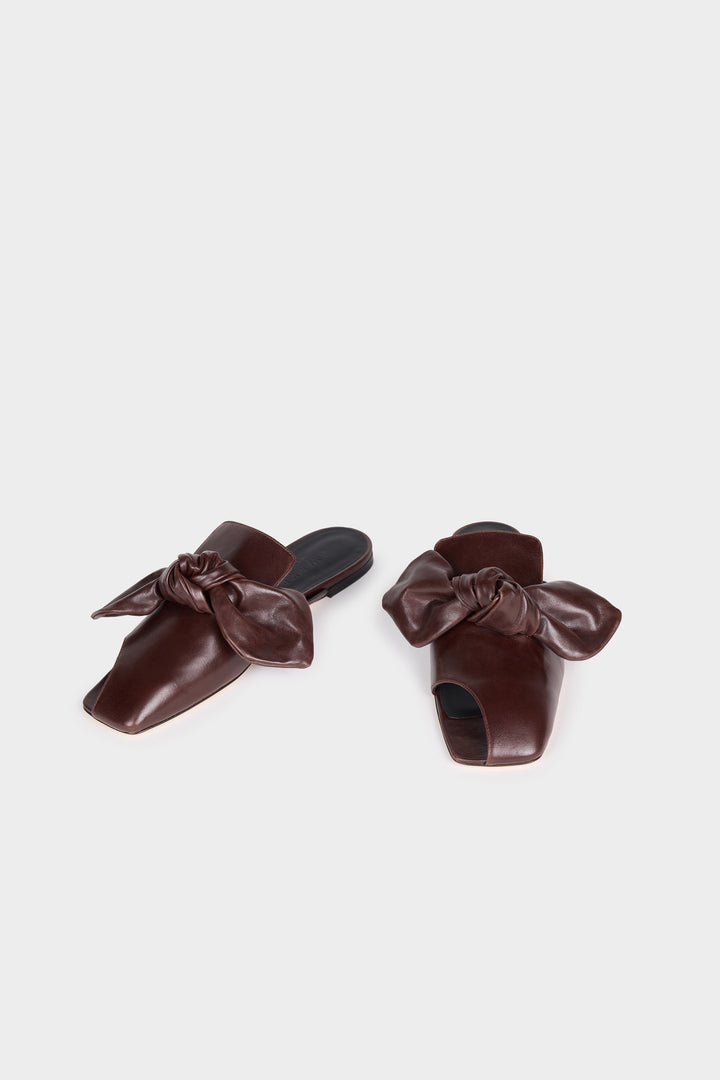 Tim Open Toe Shoes With Bow Brown