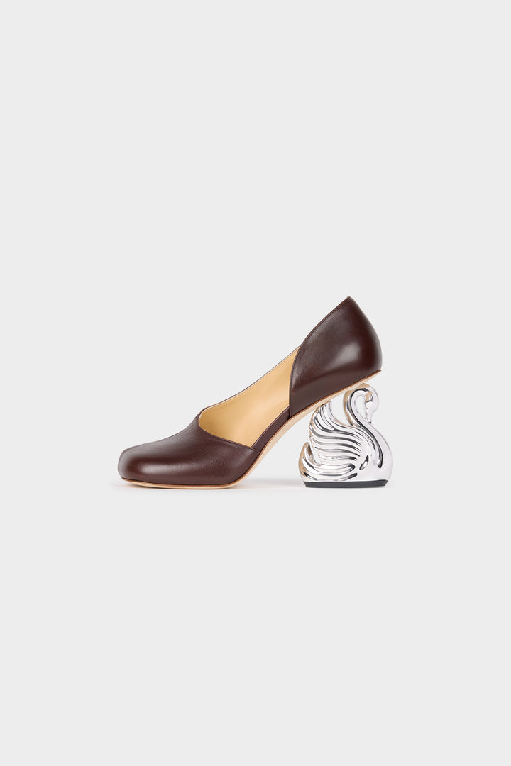 Vesper Shoes With Swan Heel Brown Silver Gold